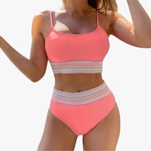 Coral High Waisted 2 Piece Bikini Set